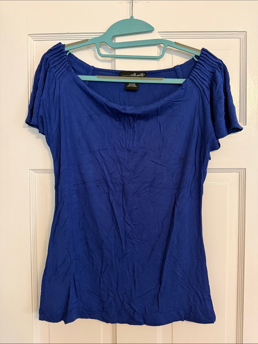 Willi Smith Cobalt Blue Short Sleeve Scoop Neck Top